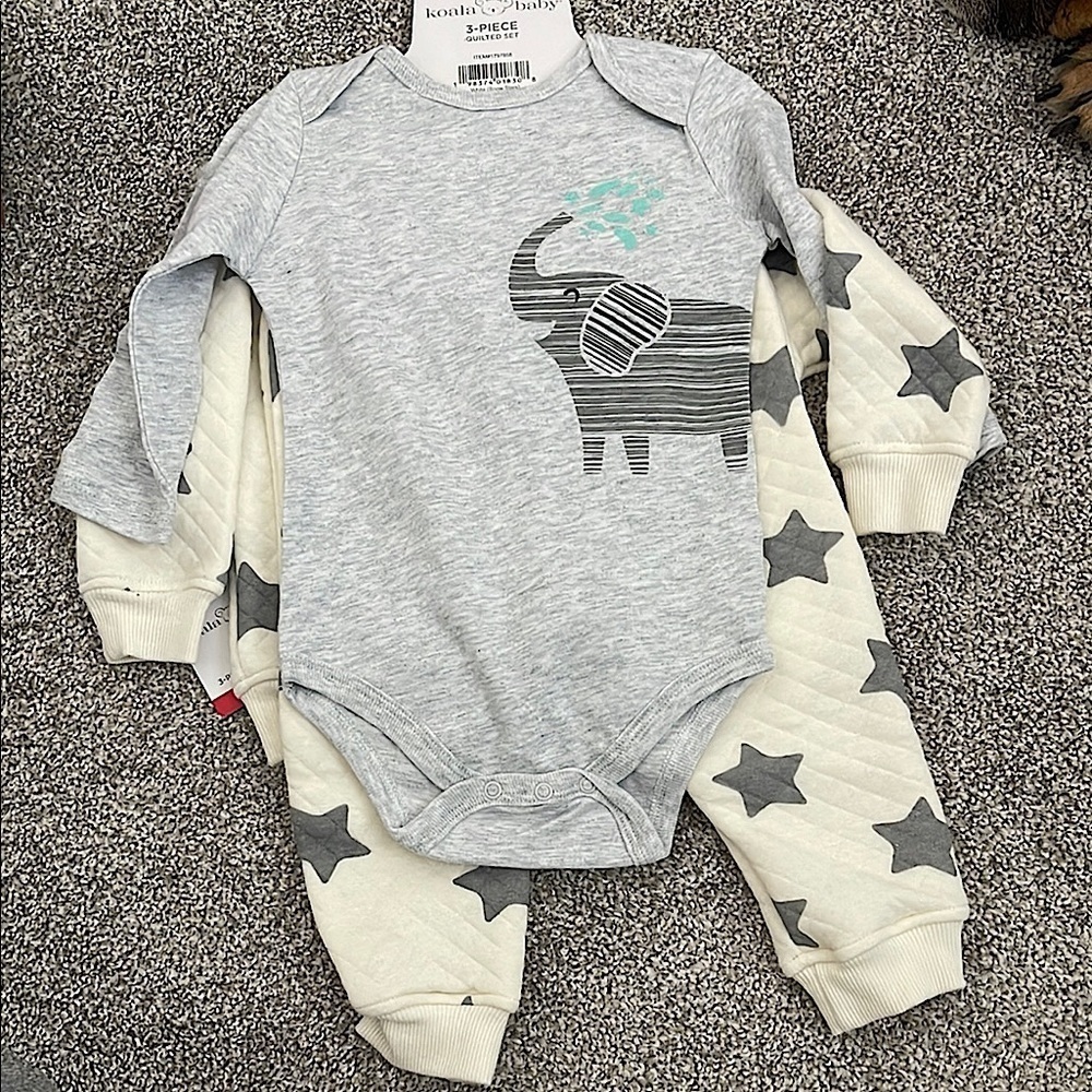 Koala baby Gray Elephant Onesie and Star Pants Set